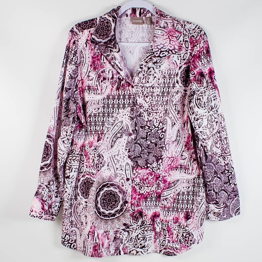 Chico's Purple & White Button Down Shirt - Size XL